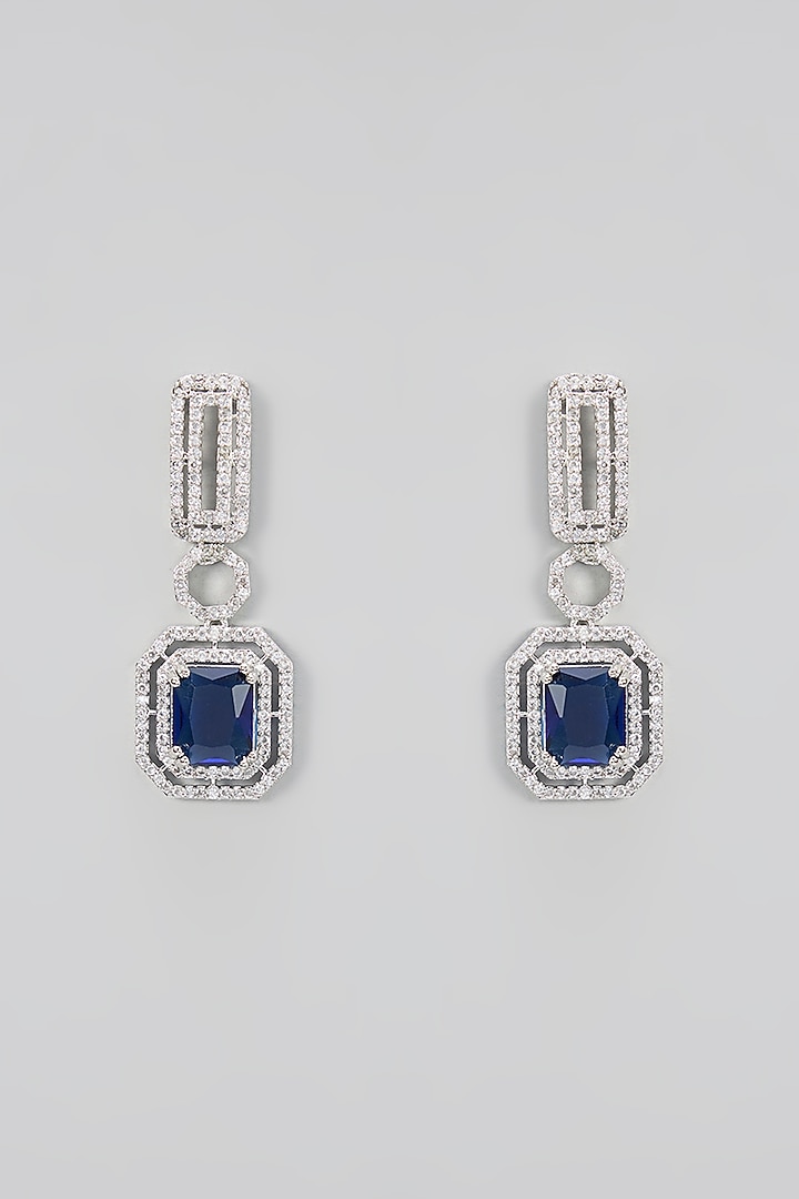 White Gold Finish Blue Cubic Zirconia Necklace Set by Minaki at Pernia's Pop Up Shop