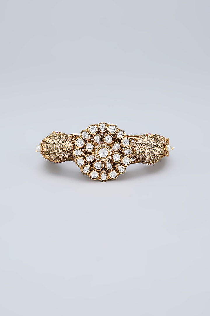 Gold Plated Kundan Polki & Crystal Pink Meenakari Ganesha Bracelet by Minaki at Pernia's Pop Up Shop