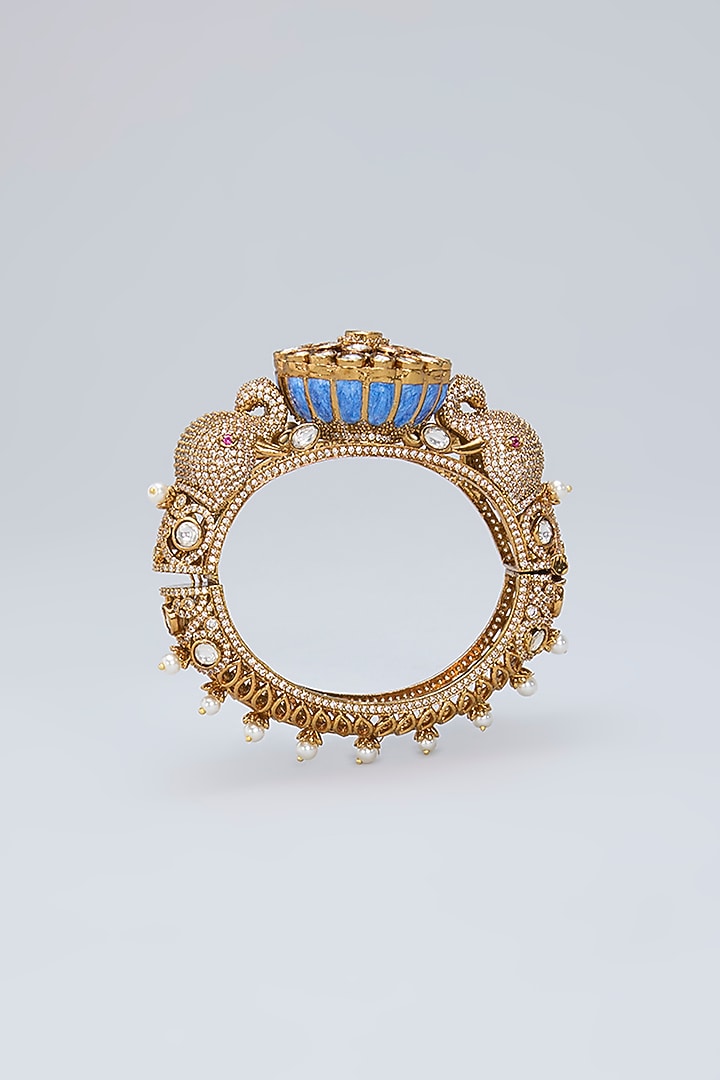 Gold Plated Kundan Polki & Crystal Pink Meenakari Ganesha Bracelet by Minaki at Pernia's Pop Up Shop