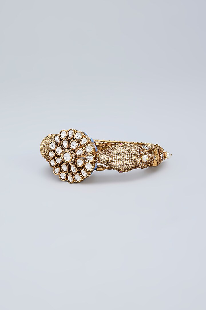 Gold Plated Kundan Polki & Crystal Pink Meenakari Ganesha Bracelet by Minaki at Pernia's Pop Up Shop