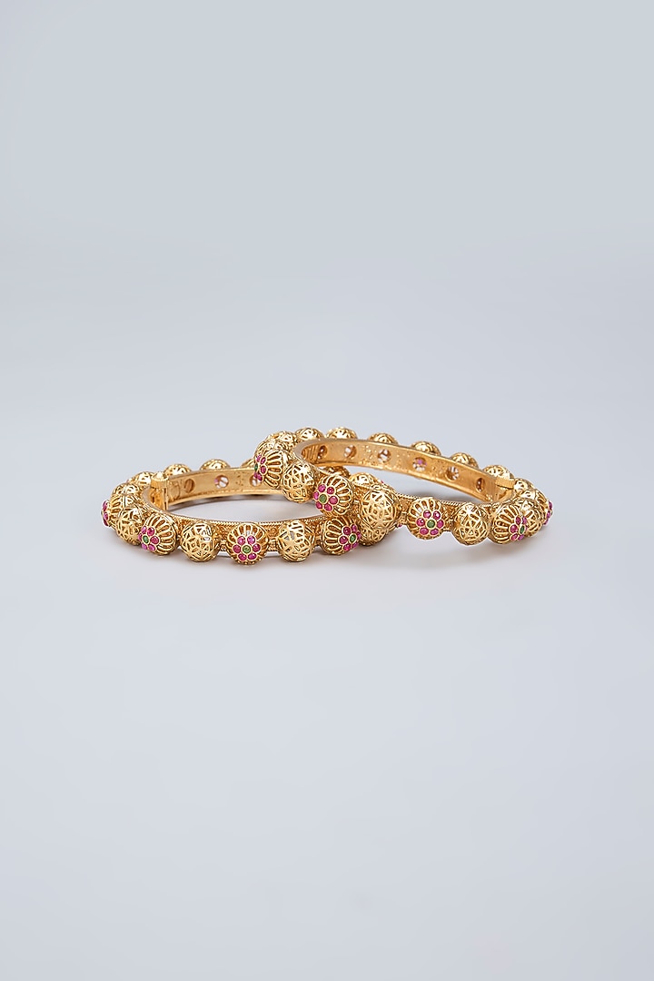 Gold Finish Ruby & Emerald Kemp Stone Kada by Minaki at Pernia's Pop Up Shop