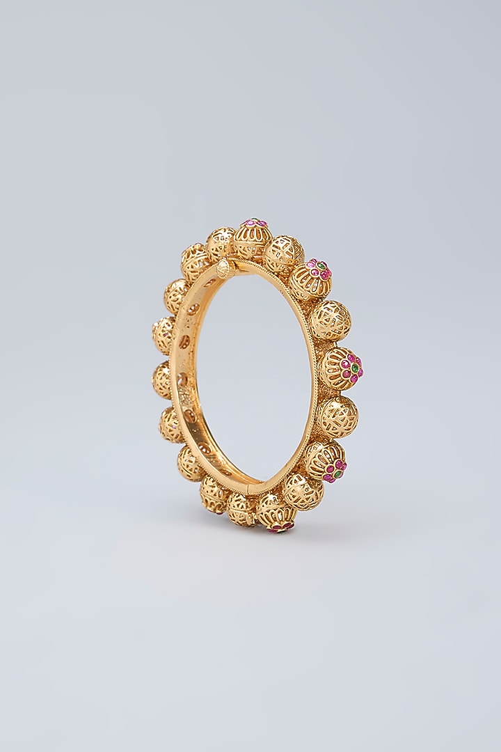 Gold Finish Ruby & Emerald Kemp Stone Kada by Minaki at Pernia's Pop Up Shop