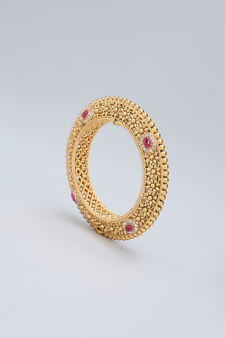Gold Finish Ruby Kemp Stone Kadas (Set Of 2) by Minaki at Pernia's Pop Up Shop