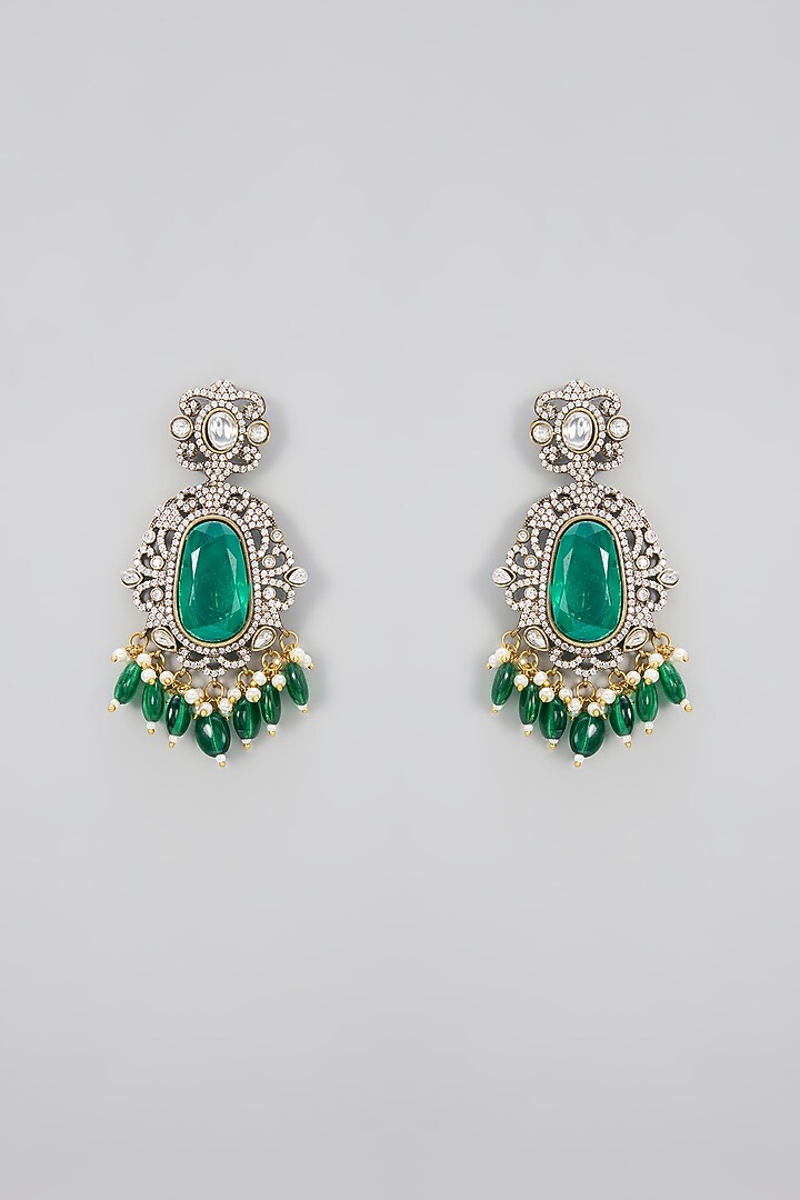 Two Tone Finish Kundan Polki & Emerald Stone Long Necklace Set by Minaki at Pernia's Pop Up Shop