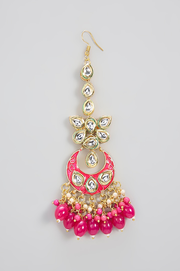 Gold Plated Kundan Polki & Pink Beaded Meenakari Necklace Set by Minaki at Pernia's Pop Up Shop