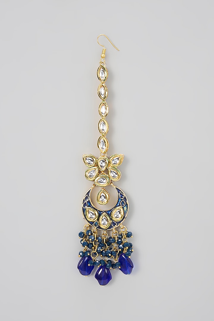 Gold Plated Kundan Polki & Blue Beaded Meenakari Necklace Set by Minaki at Pernia's Pop Up Shop
