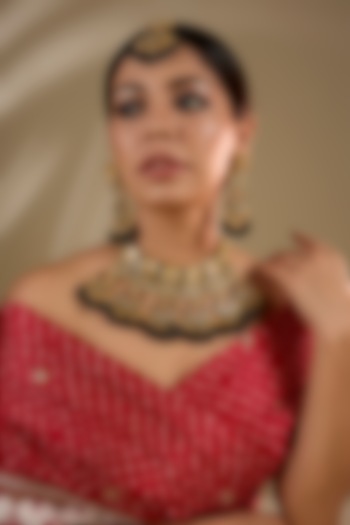 Gold Plated Kundan Polki & Black Beaded Meenakari Necklace Set by Minaki at Pernia's Pop Up Shop