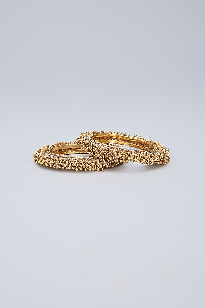 Gold Finish Beaded Kadas (Set Of 2) by Minaki at Pernia's Pop Up Shop