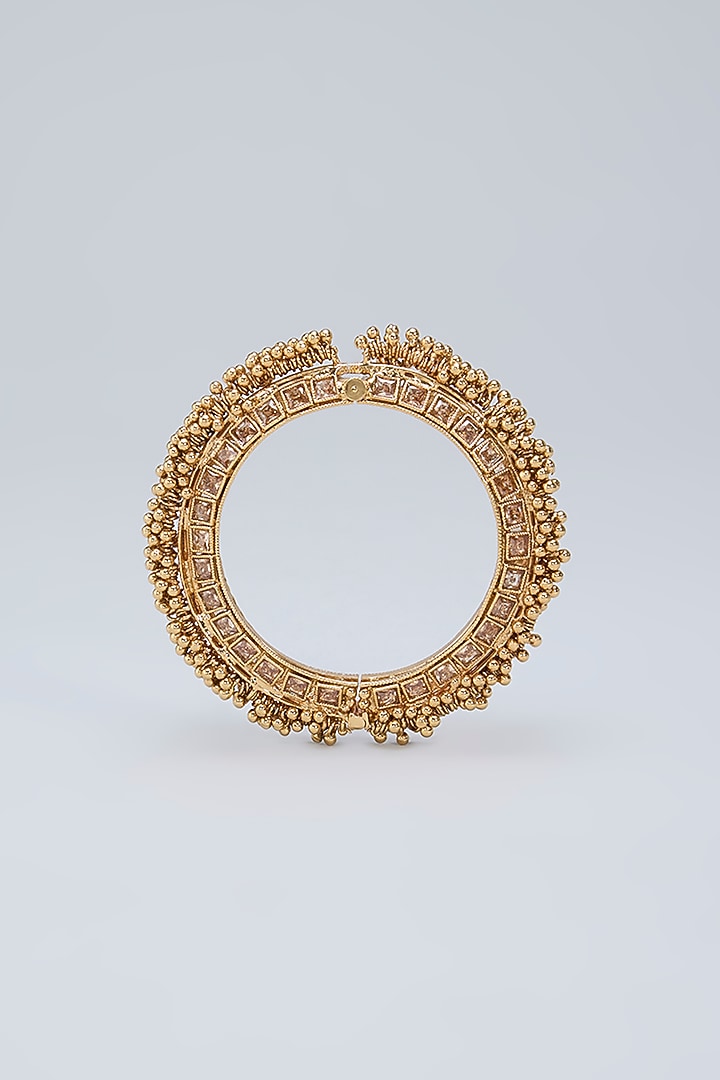 Gold Finish Beaded Kadas (Set Of 2) by Minaki at Pernia's Pop Up Shop
