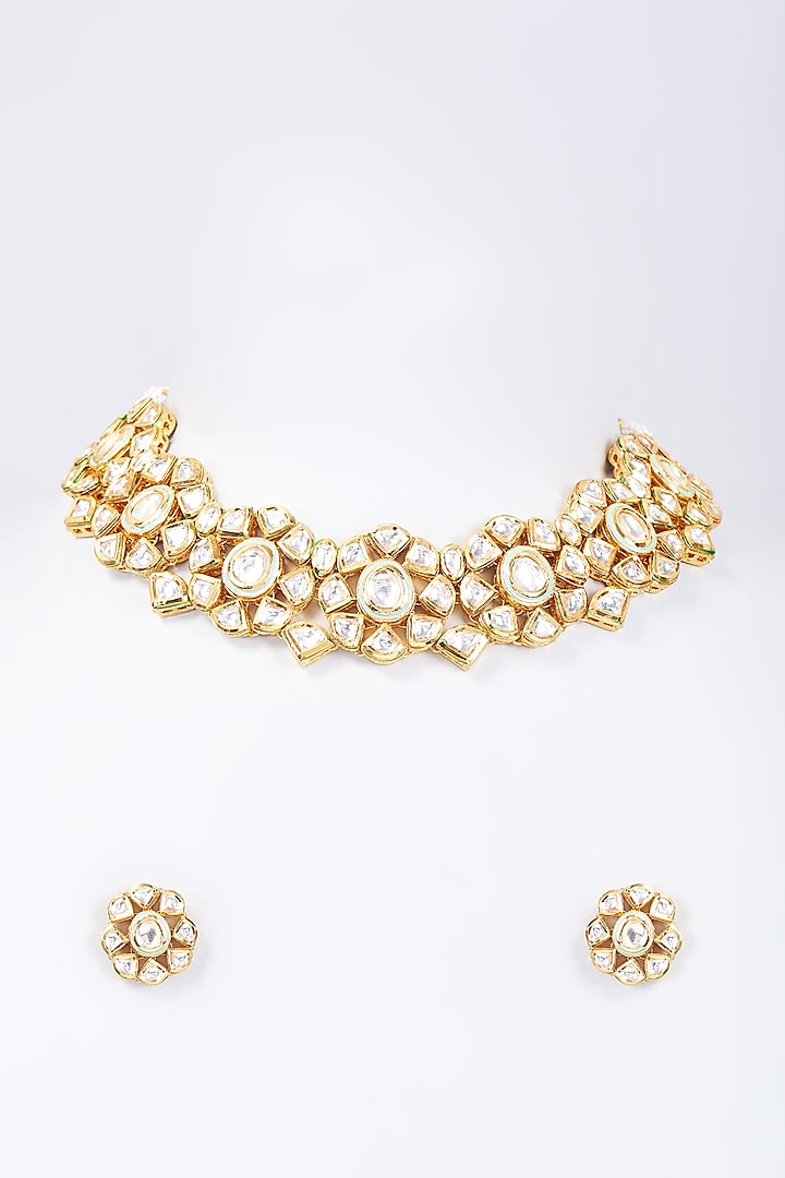 Gold Plated Kundan Polki Necklace Set by Minaki at Pernia's Pop Up Shop