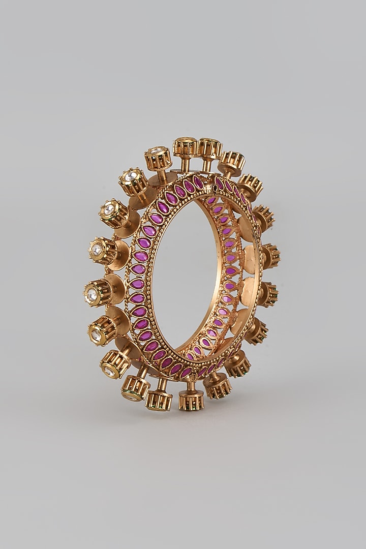Gold Plated Kundan Polki & Ruby Stone Bracelet by Minaki at Pernia's Pop Up Shop