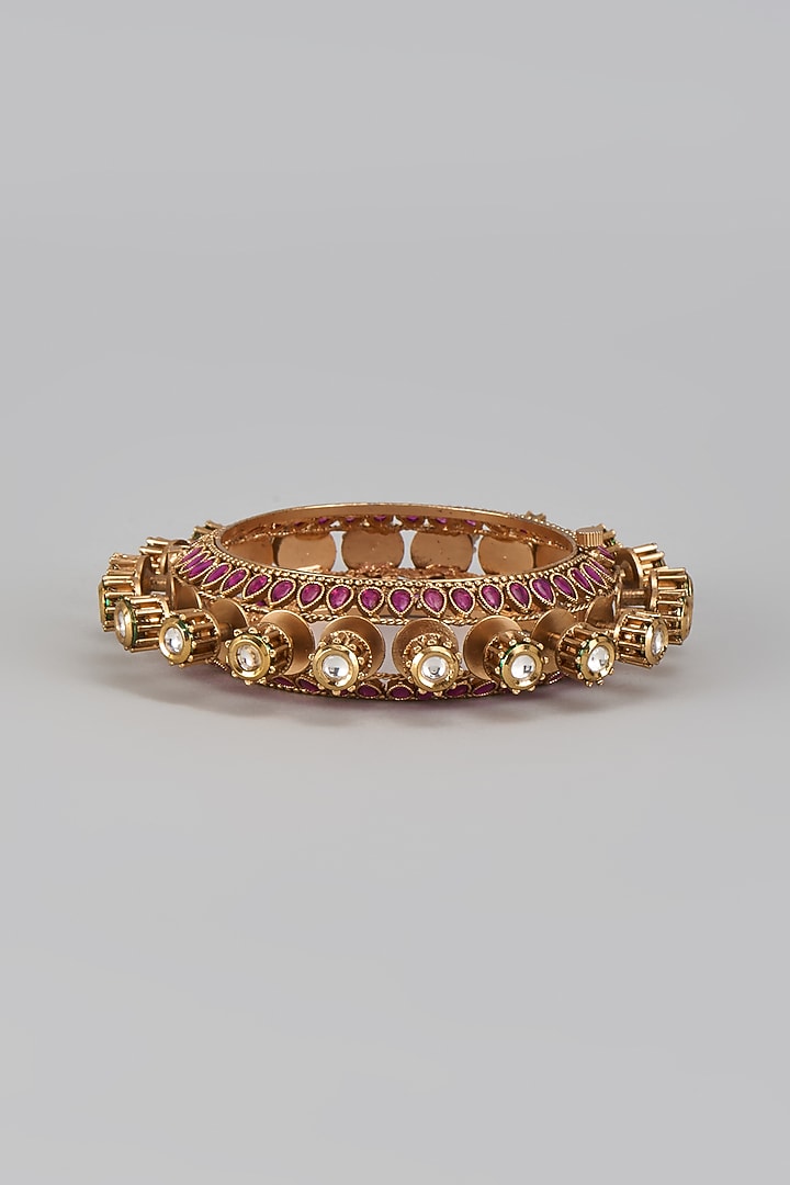 Gold Plated Kundan Polki & Ruby Stone Bracelet by Minaki at Pernia's Pop Up Shop