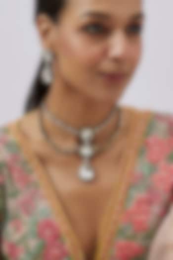 Two-Tone Finish Kundan Polki & Crystal Layered Necklace Set by Minaki