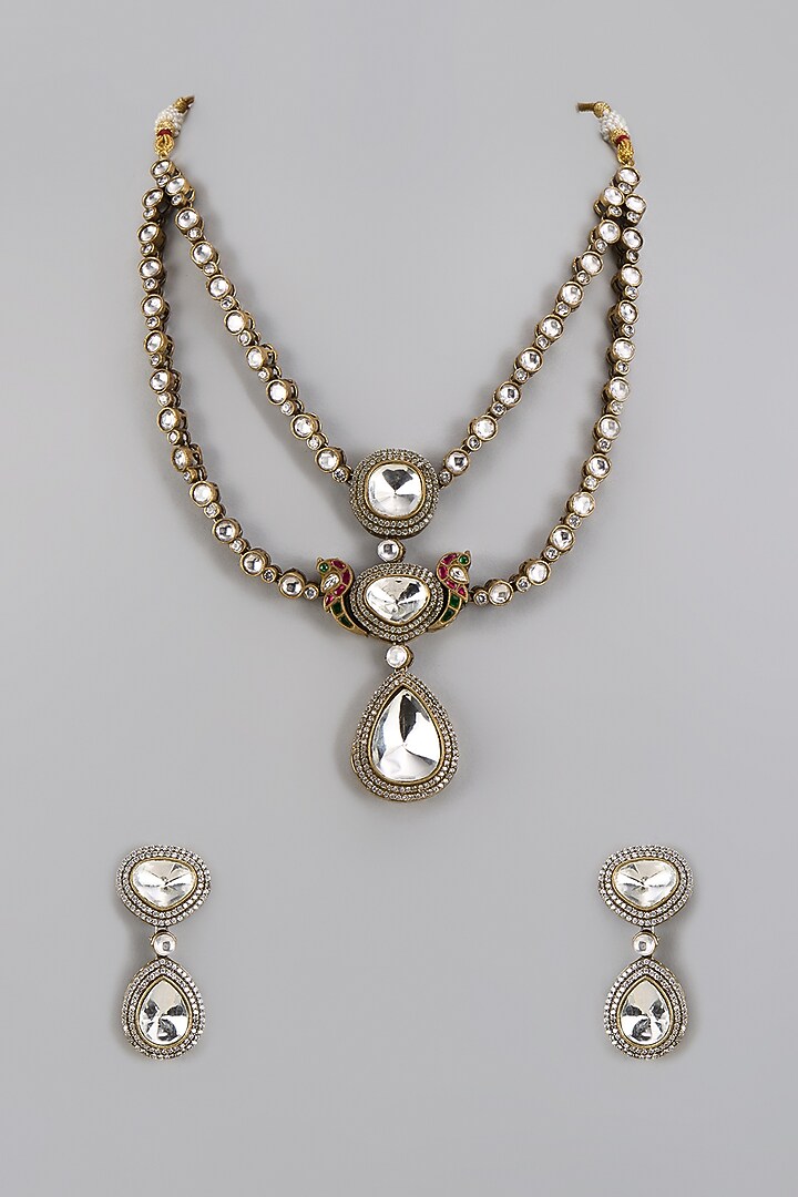 Two-Tone Finish Kundan Polki & Crystal Layered Necklace Set by Minaki at Pernia's Pop Up Shop