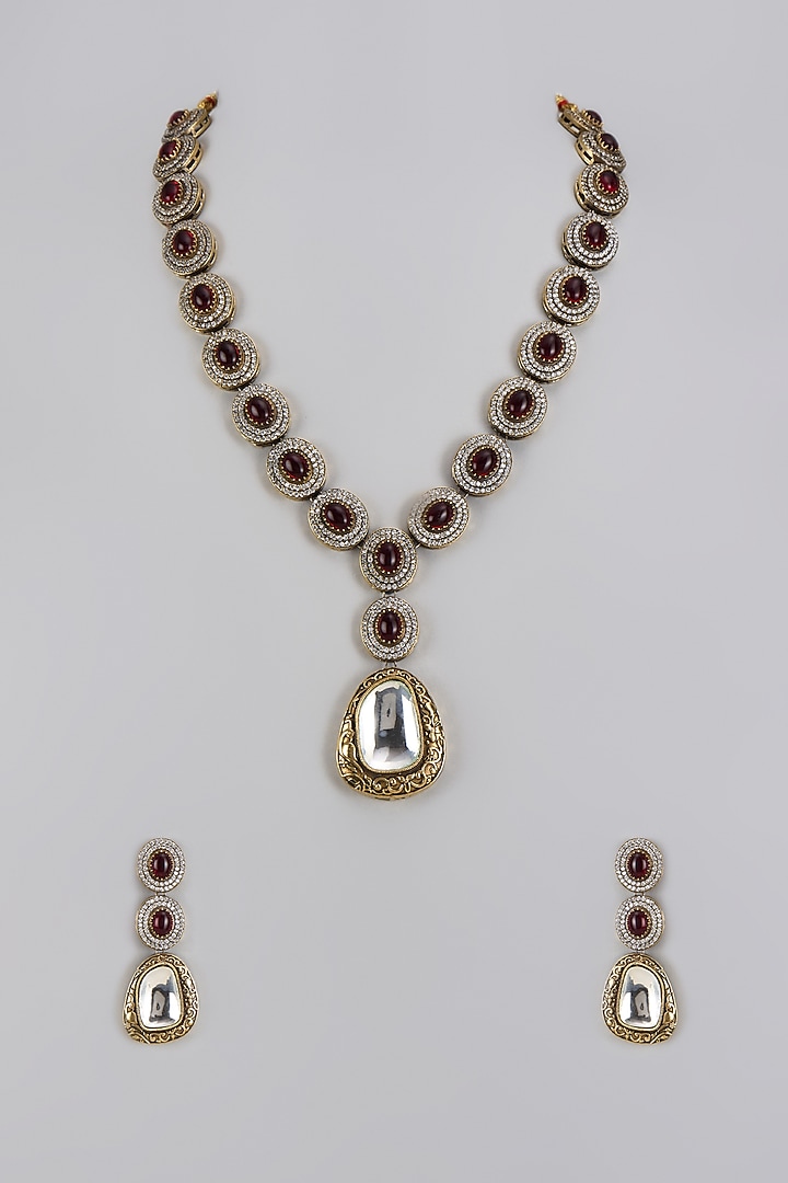 Two-Tone Finish Kundan Polki & Ruby Stone Necklace Set by Minaki at Pernia's Pop Up Shop
