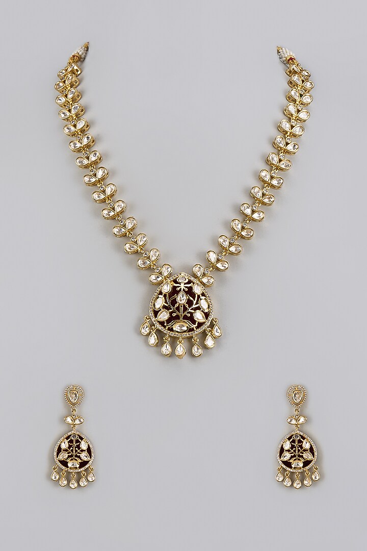 Gold Plated Kundan Polki & Ruby Stone Necklace Set by Minaki at Pernia's Pop Up Shop