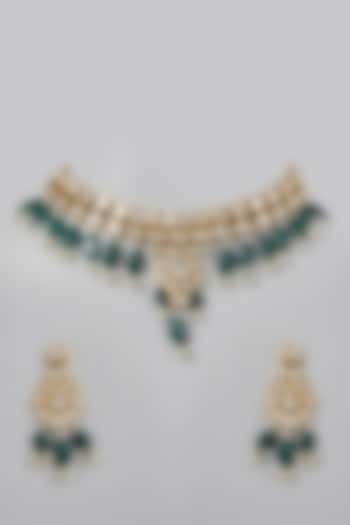 Gold Plated Kundan Polki & Emerald Necklace Set by Minaki at Pernia's Pop Up Shop