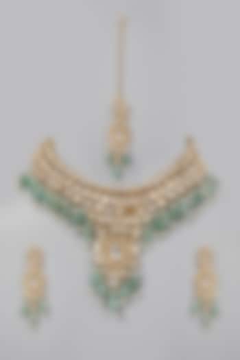 Gold Plated Kundan Polki Long Necklace Set by Minaki