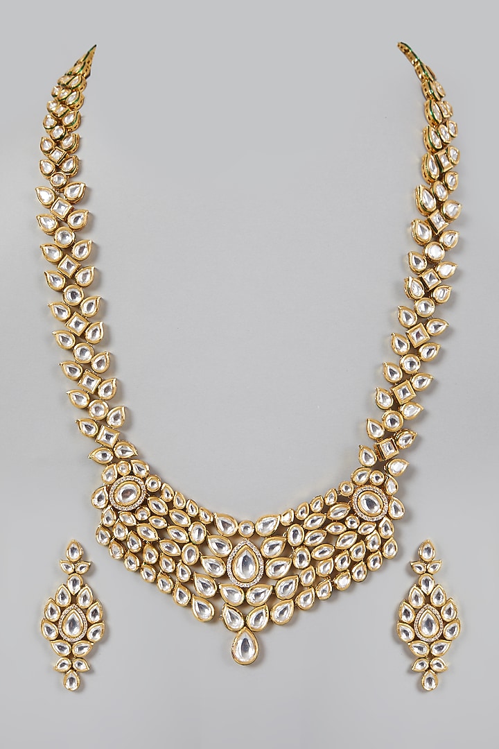 Gold Plated Zircon & Kundan Polki Necklace Set by Minaki at Pernia's Pop Up Shop