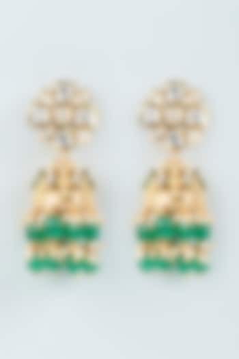 Gold Plated Green Meenakari Pearl Jhumka Earrings by Minaki