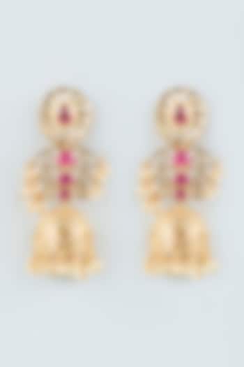 Gold Plated Ruby Stone Jhumka Earrings by Minaki