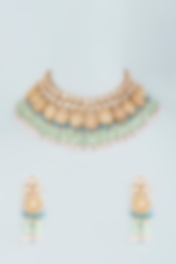 Gold Plated Green Flourite Choker Necklace Set by Minaki