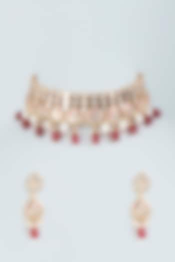Rose Gold Plated Kundan Polki Choker Necklace Set by Minaki