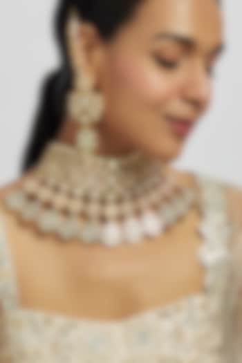 Gold Plated Kundan Polki Green Meenakari Choker Necklace Set by Minaki at Pernia's Pop Up Shop