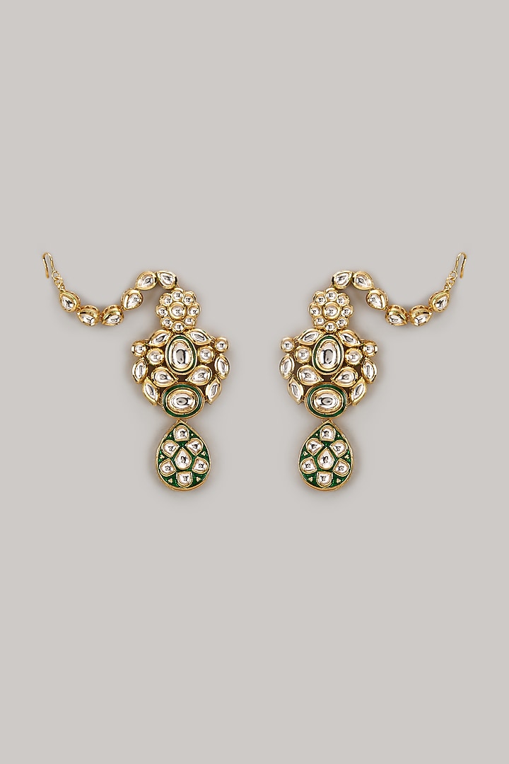 Gold Plated Kundan Polki Green Meenakari Choker Necklace Set by Minaki at Pernia's Pop Up Shop