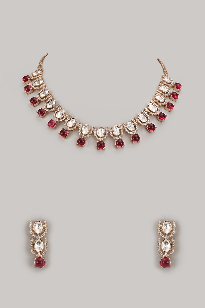 Gold Plated Kundan Polki & Ruby Necklace Set by Minaki at Pernia's Pop Up Shop