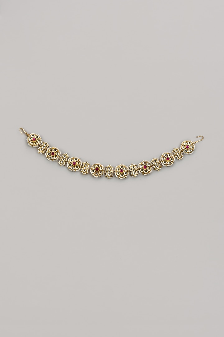 Gold Plated Kundan Polki & Ruby Mathapatti by Minaki at Pernia's Pop Up Shop