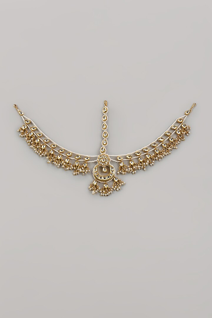 Gold Plated Kundan Polki & Pearl Mathapatti by Minaki at Pernia's Pop Up Shop