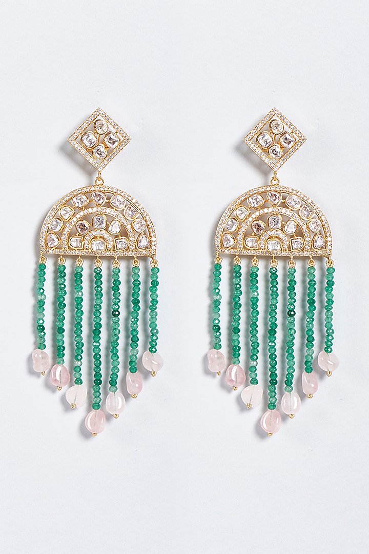 Gold Plated Pink Quartz Dangler Earrings by Minaki at Pernia's Pop Up Shop