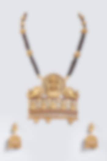 Dull Gold Finish Lakshmi Pendant Necklace Set by Minaki at