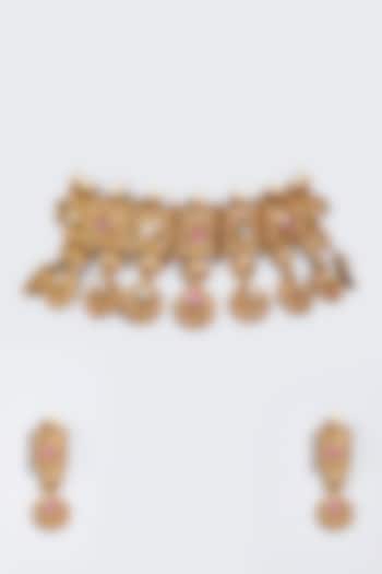 Gold Finish Temple Choker Necklace Set by Minaki