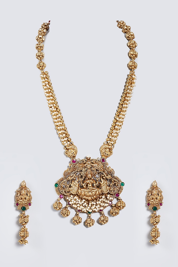 Gold Finish Lakshmi Long Necklace Set by Minaki at Pernia's Pop Up Shop