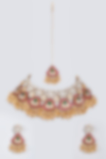 Gold Finish Kundan Polki Choker Necklace Set by Minaki at Pernia's Pop Up Shop