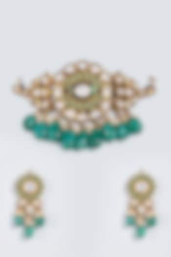 Antique Gold Finish Meenakari Necklace Set by Minaki at Pernia's Pop Up Shop