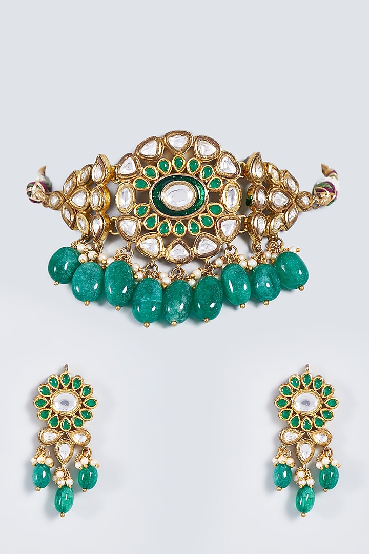 Antique Gold Finish Meenakari Necklace Set by Minaki at Pernia's Pop Up Shop