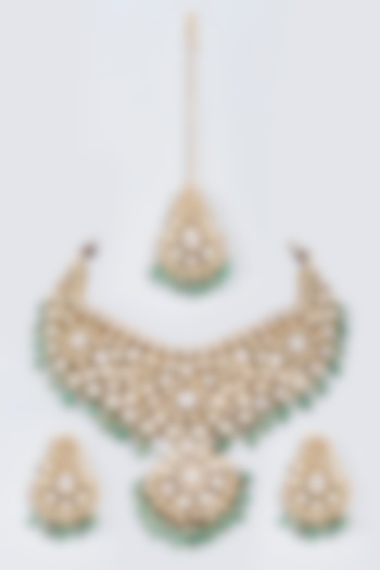 Gold Plated Necklace Set With Kundan Polki by Minaki