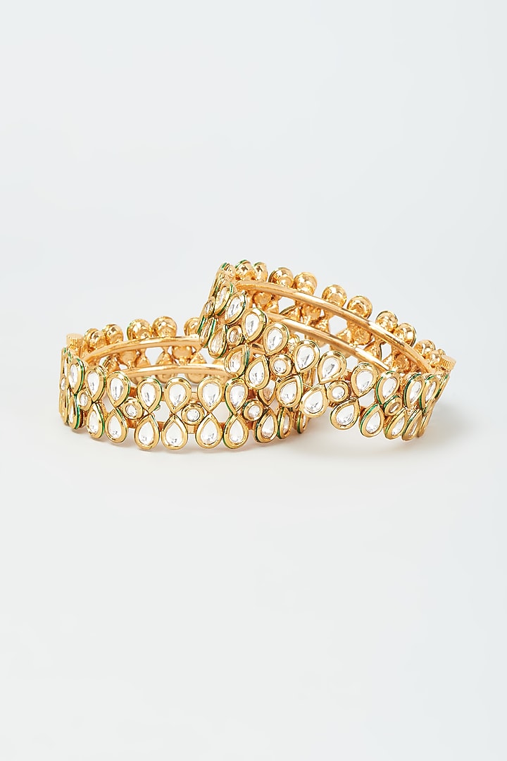 Gold Plated Kundan Polki Bangles (Set Of 2) by Minaki at Pernia's Pop Up Shop