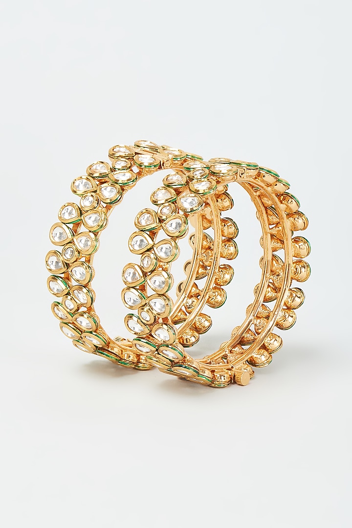 Gold Plated Kundan Polki Bangles (Set Of 2) by Minaki at Pernia's Pop Up Shop