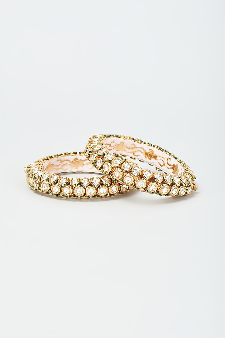 Gold Plated Kundan Polki Meenakari Bangles (Set Of 2) by Minaki at Pernia's Pop Up Shop