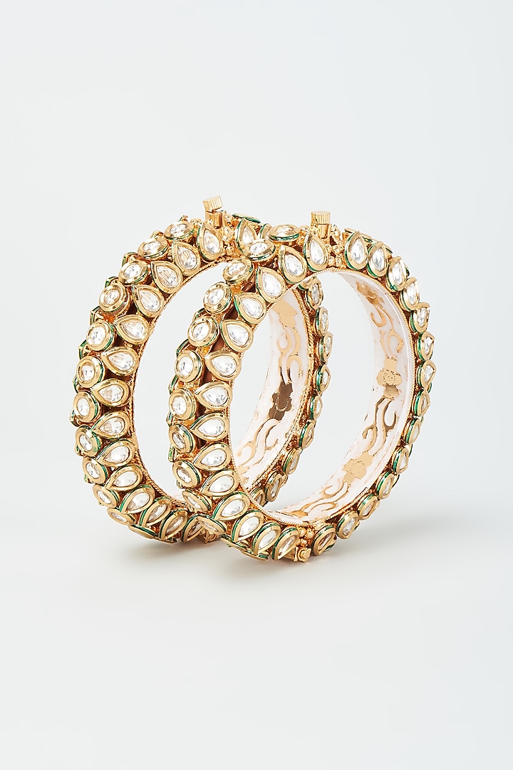 Gold Plated Kundan Polki Meenakari Bangles (Set Of 2) by Minaki at Pernia's Pop Up Shop