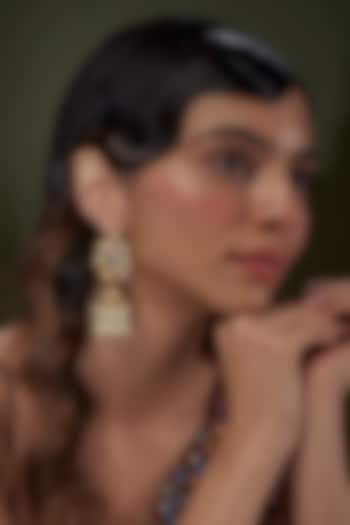 Gold Plated Kundan Polki & Pearl Dangler Earrings by Minaki