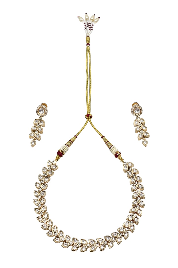 Gold Plated Kundan Polki & Pearl Necklace Set by Minaki at Pernia's Pop Up Shop