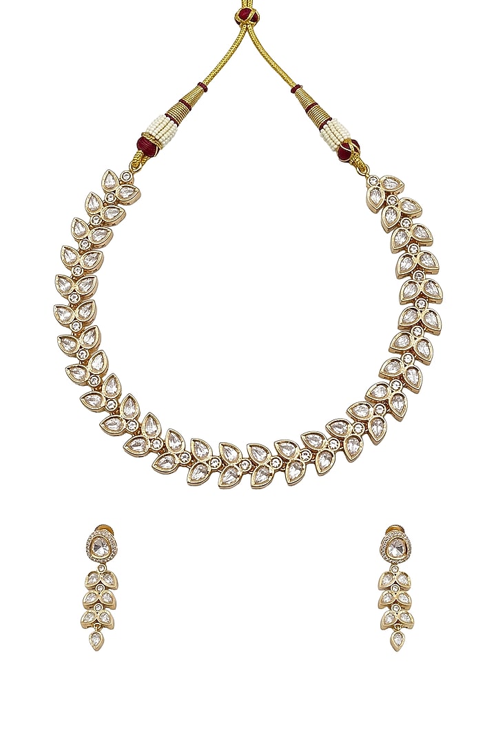 Gold Plated Kundan Polki & Pearl Necklace Set by Minaki at Pernia's Pop Up Shop