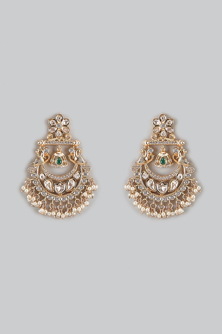 Gold Plated Kundan Polki & Green Stone Chandbali Earrings by Minaki at Pernia's Pop Up Shop