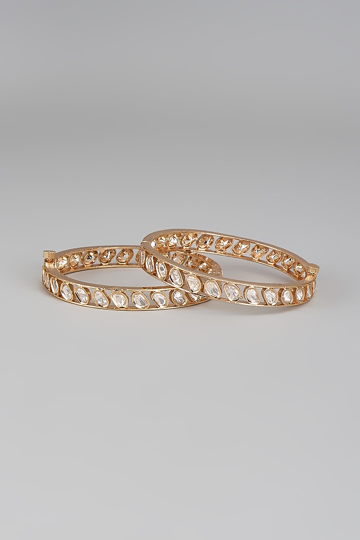 Gold Plated Kundan Polki Bracelet (Set Of 2) by Minaki at Pernia's Pop Up Shop