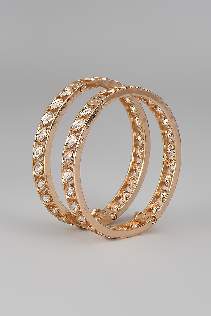 Gold Plated Kundan Polki Bracelet (Set Of 2) by Minaki at Pernia's Pop Up Shop